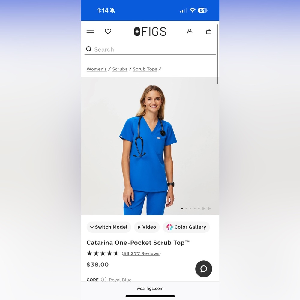 Figs Women's V-Neck Blue Scrub Top
